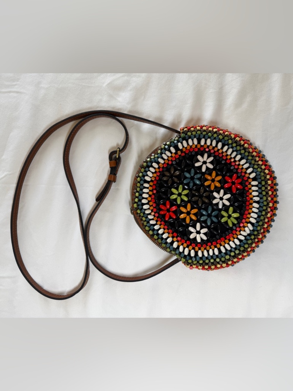 Patricia Nash Multicolor Beaded Round Crossbody Bag